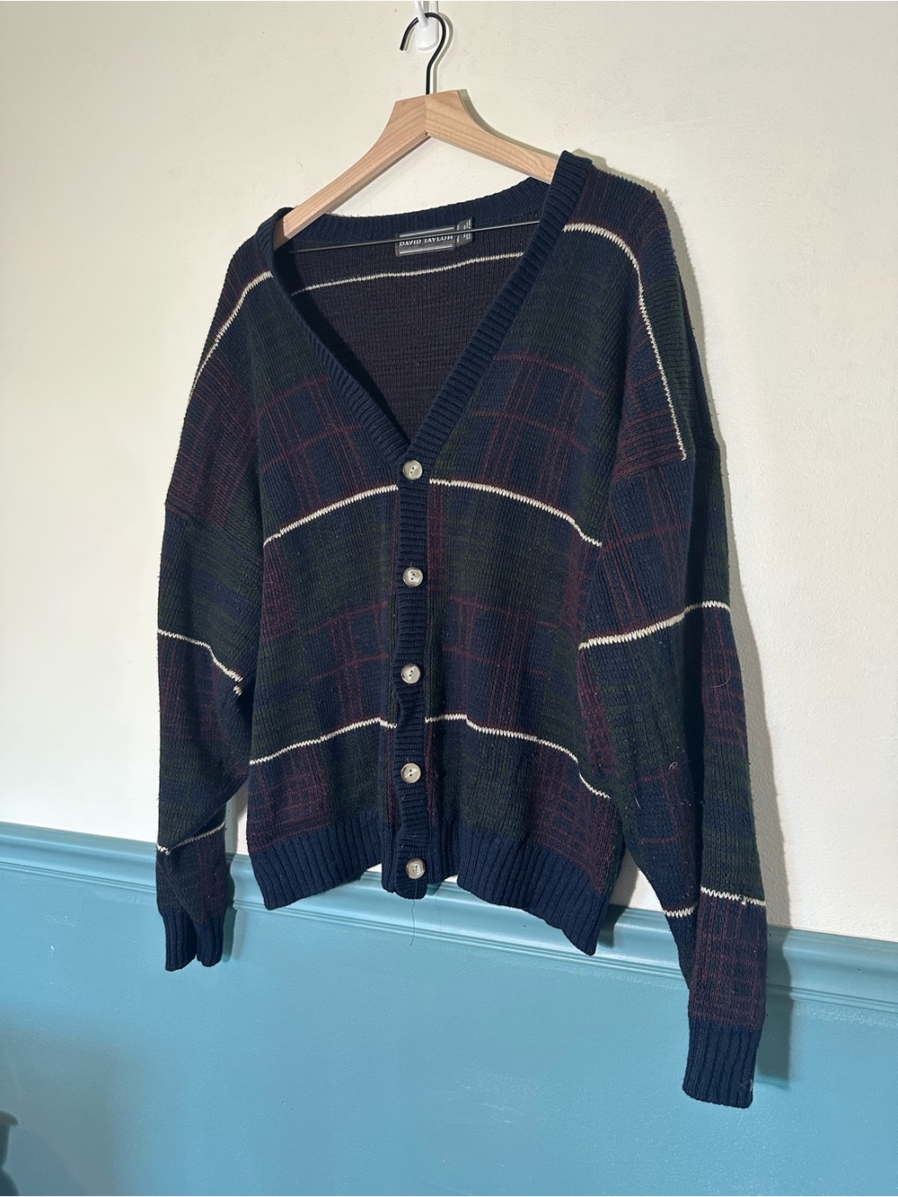 David Taylor - Men’s Dark Plaid Button-Front Cardigan Sweater
